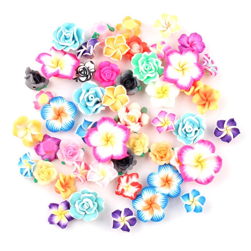 Zhiheng Assorted 50 Pack Tropical Flower Resin Charms Hawaiian Bali Plumeria Flatback Cabochons Flatback Plastic Beads for Miniature Fairy Garden Accessories Scrapbooking Home Decor Supplies - Image 1